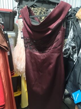Sleeveless Cowl Neck Wine Midi Dress with Beaded Detail